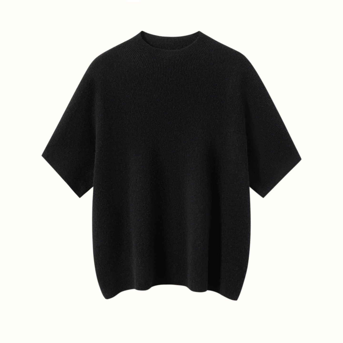 Womens Short Sleeve Cashmere Sweater Mock Neck Cashmere Knit Top Red XS