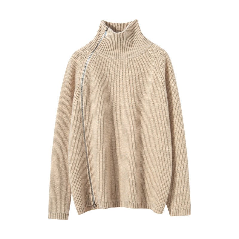 Womens Sideling Zip - up Cashmere Sweater Turtleneck Cashmere Pullover