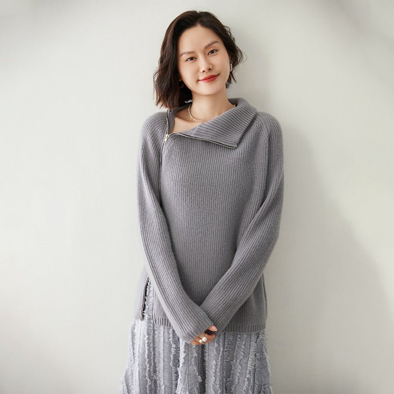 Womens Sideling Zip - up Cashmere Sweater Turtleneck Cashmere Pullover