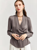 Womens Silk Blouse 100% Long Sleeves Silk Wrap Blouse