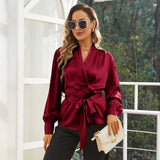 Womens Silk Blouse 100% Long Sleeves Silk Wrap Blouse