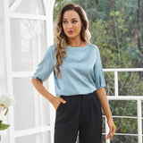 Womens Silk Blouse Short Sleeves Both Sides Silk Top