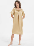 Women's Silk Chemise Short Sleeve Loose Pure Silk Nightdress Gold XS