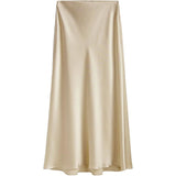 Womens Silk Maxi Skirt with Side Slit High Waist Silk Skirt
