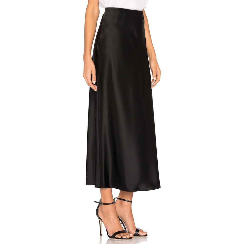 Womens Silk Maxi Skirt with Side Slit High Waist Silk Skirt