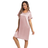 Women's Silk Nightgown Short Sleeve Round Neck Silk Nightdress
