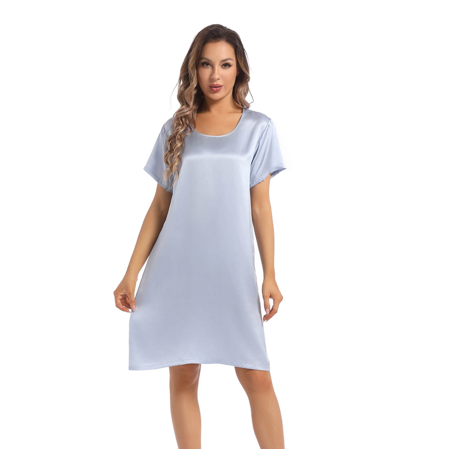 Women's Silk Nightgown Short Sleeve Round Neck Silk Nightdress