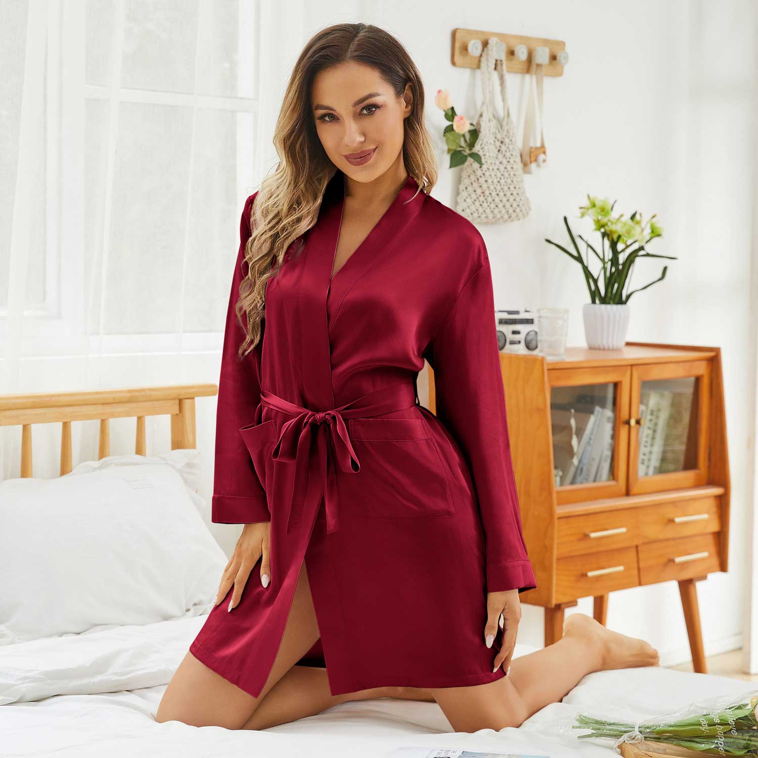 Womens Silk Robes 100% Mulberry Pure Silk Robe For Bridesmaids