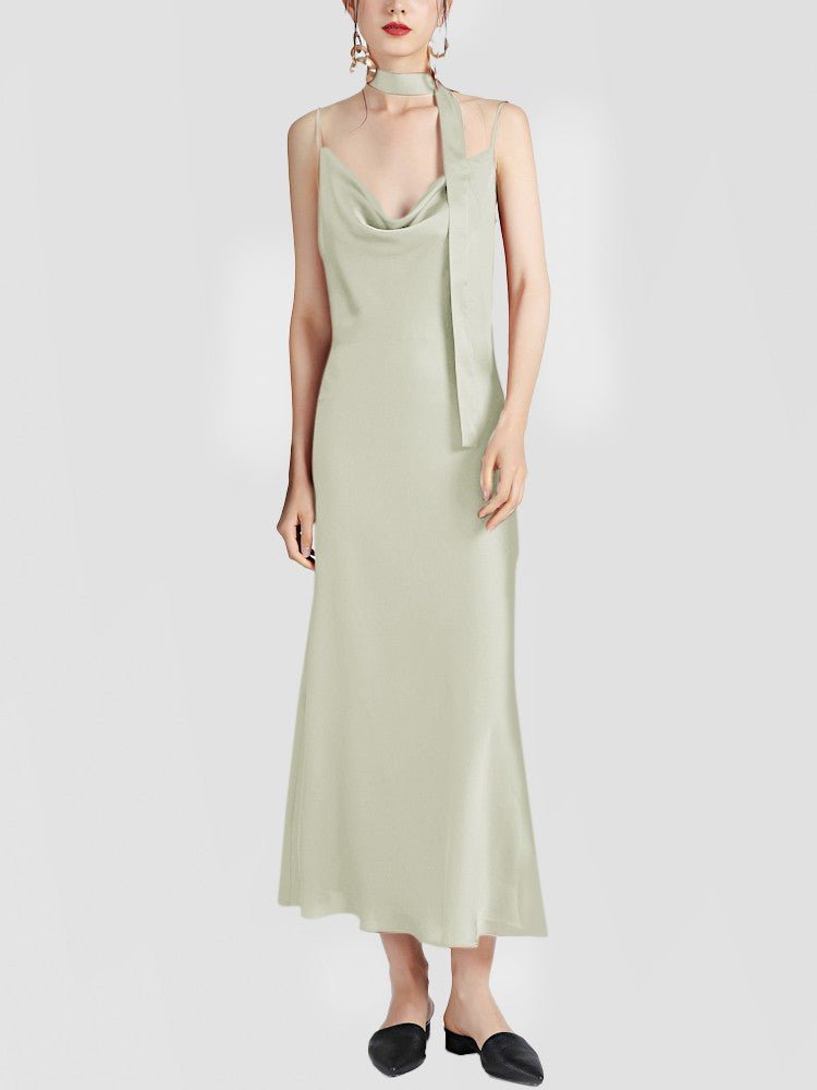 Womens Silk Sleeveless Dress Cowl Neck Silk Midi Dress Wedding Guest Dresses