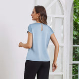 Womens Silk Tops Round Neck Short Sleeves Pure Silk Shirts