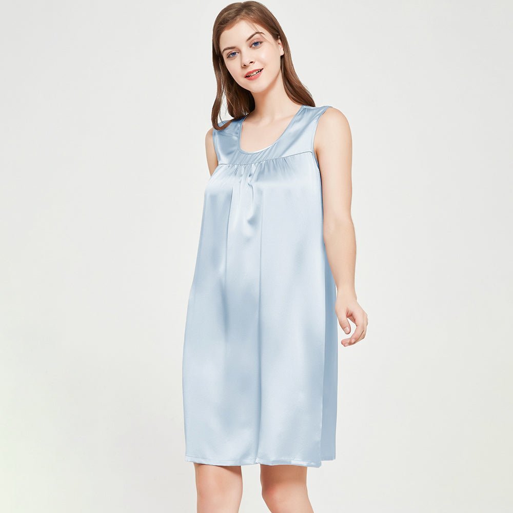 Women's Sleeveless Silk Nightdress Round Neck Silk Nightwear