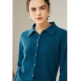 Womens Classic Button - Up Lapel Neck Cashmere Cardigan Ribbed Cuffs