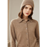 Womens Classic Button - Up Lapel Neck Cashmere Cardigan Ribbed Cuffs