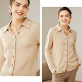 Womens Classic Button - Up Lapel Neck Cashmere Cardigan Ribbed Cuffs