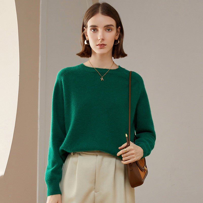 Womens Crewneck Knitted Cashmere Sweater Long Sleeve Pullover