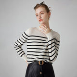 Womens Striped Cashmere Sweater Crew Neck Cashmere Jumper Pullover