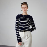Womens Striped Cashmere Sweater Crew Neck Cashmere Jumper Pullover