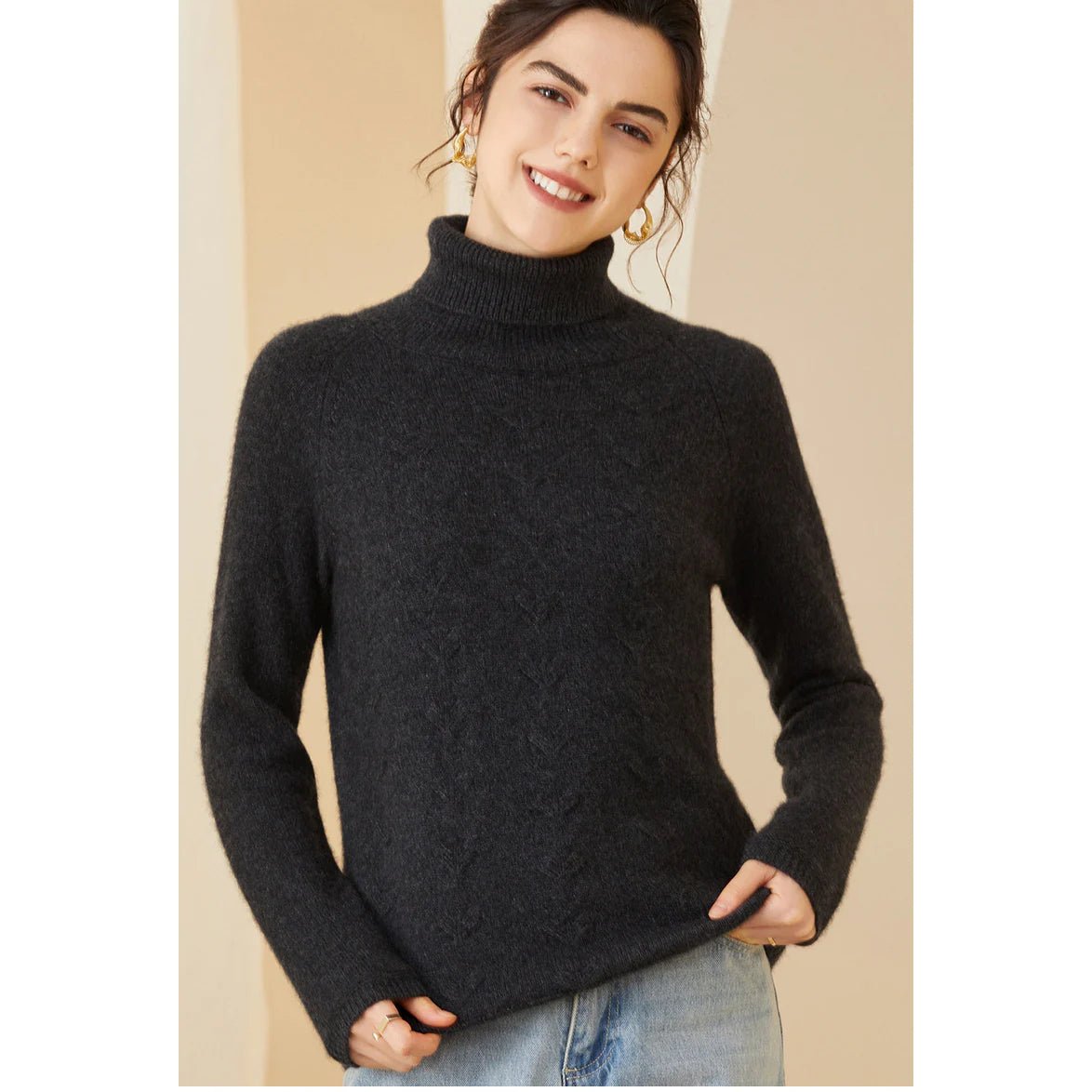 Womens Cashmere Turtleneck Sweater Long Sleeve Folding Collar Sweater