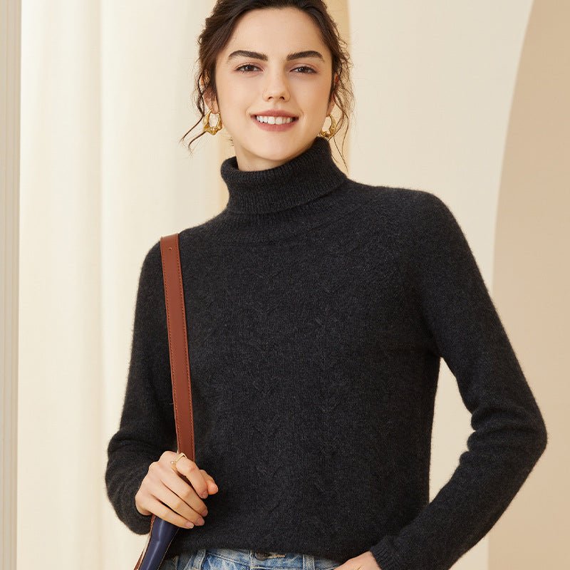 Womens Cashmere Turtleneck Sweater Long Sleeve Folding Collar Sweater