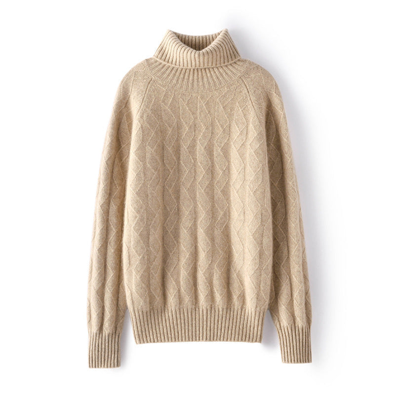 Womens Cashmere Turtleneck Sweater Diamond Knit Long Sweater