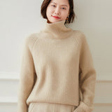 Womens Turtleneck Cashmere Sweater Ribbed Pullover Warm Cashmere Tops