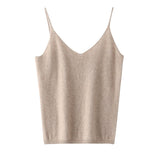 Women's V Neck Cashmere Tank Tops Basic Solid Spaghetti Straps Cashmere Vest