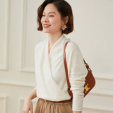 Womens V Neck Crossover Cashmere Pullover Wrap Cashmere Sweater