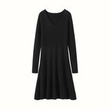 Womens V Neck Ribbed Cashmere Sweater Dress A Line Cashmere Knit Dress