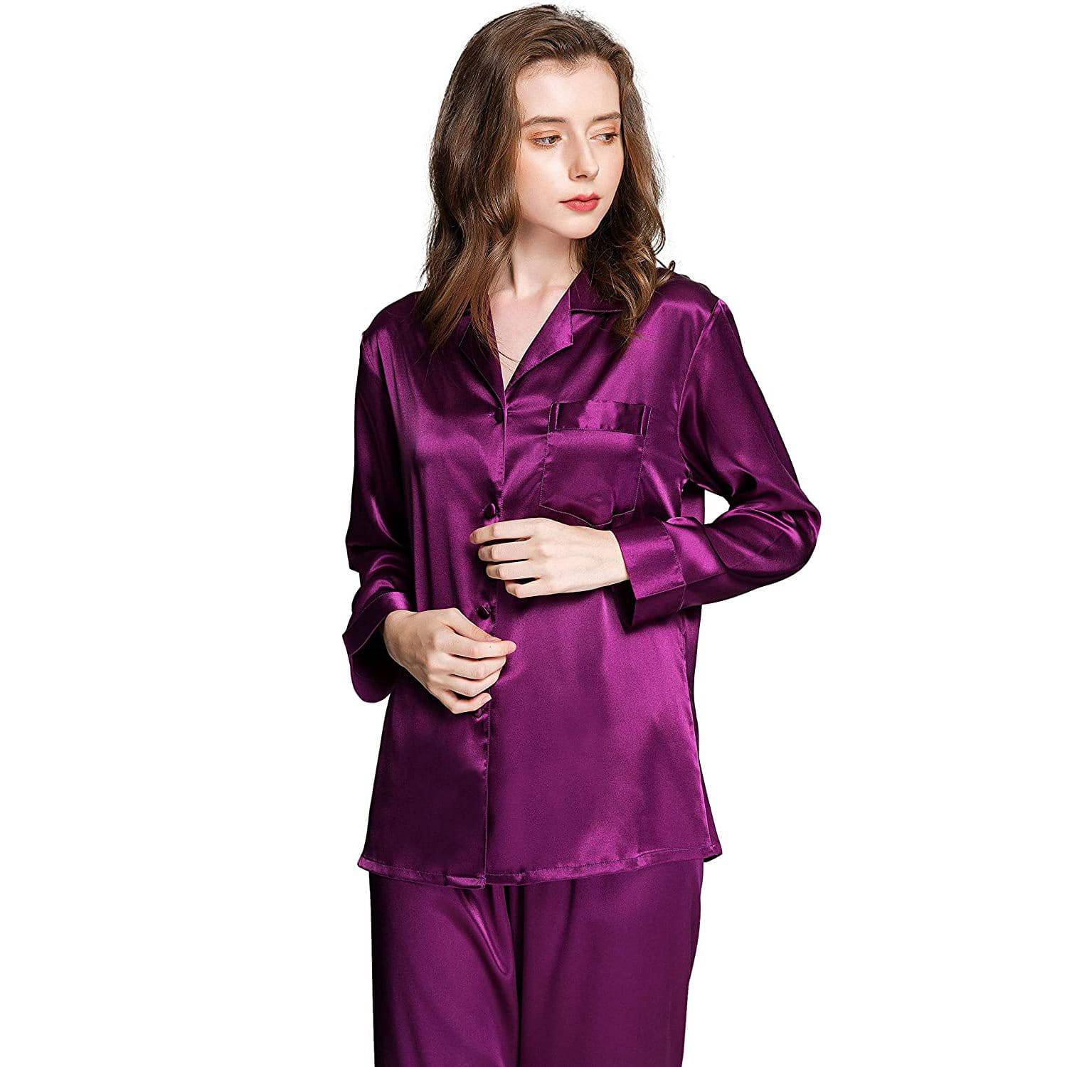 Ensemble pyjama pour femmes femme Soie Satin Pyjamas Set Pj Sets Manches  longues Sleepwear Loungewear Pour Tous Se
