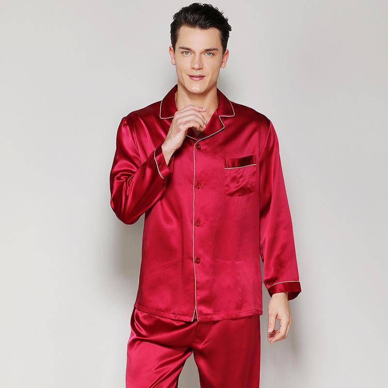 Pijamas en soie rouge pour hommes