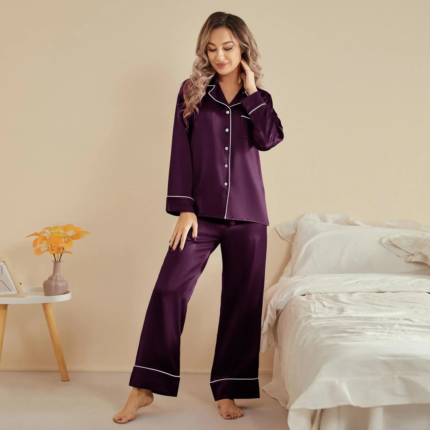 Pyjama en soie violet