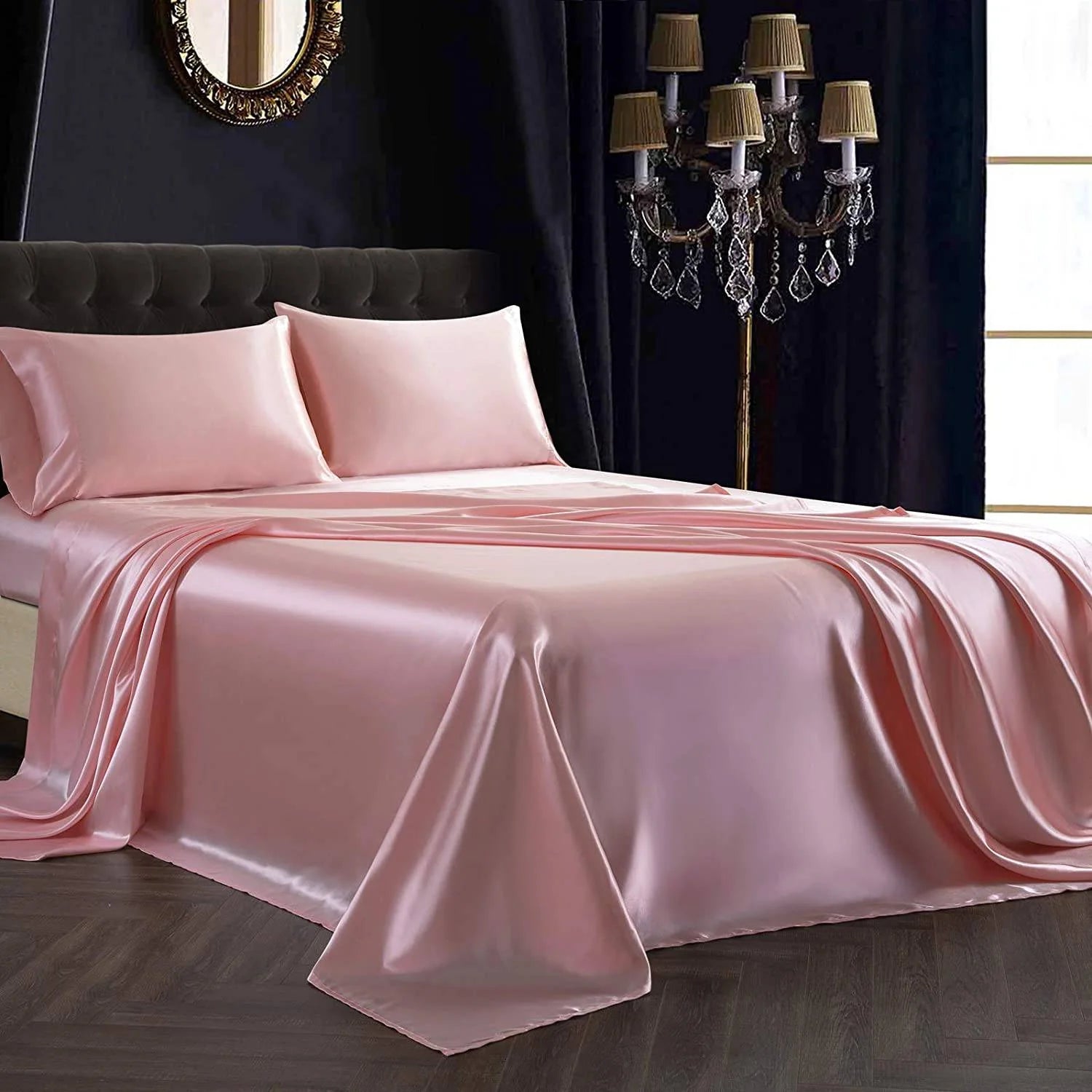 Draps de lit en soie rose