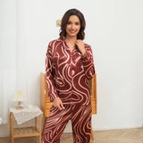 Luxury Swirl Print Long Sleeve Mulberry Silk Pajama Set