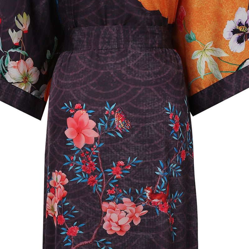 Ladies' Mulberry Silk Kimono Robe Delicate Hand Painted Cherry Blossom Elegant Nightwear - slipintosoft