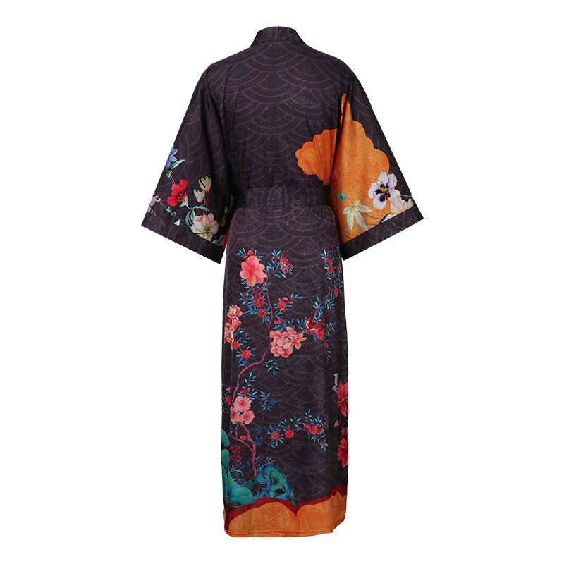 Ladies' Mulberry Silk Kimono Robe Delicate Hand Painted Cherry Blossom Elegant Nightwear - slipintosoft