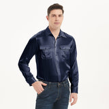 100% Mulberry Silk Shirt pour hommes à manches longues en soie