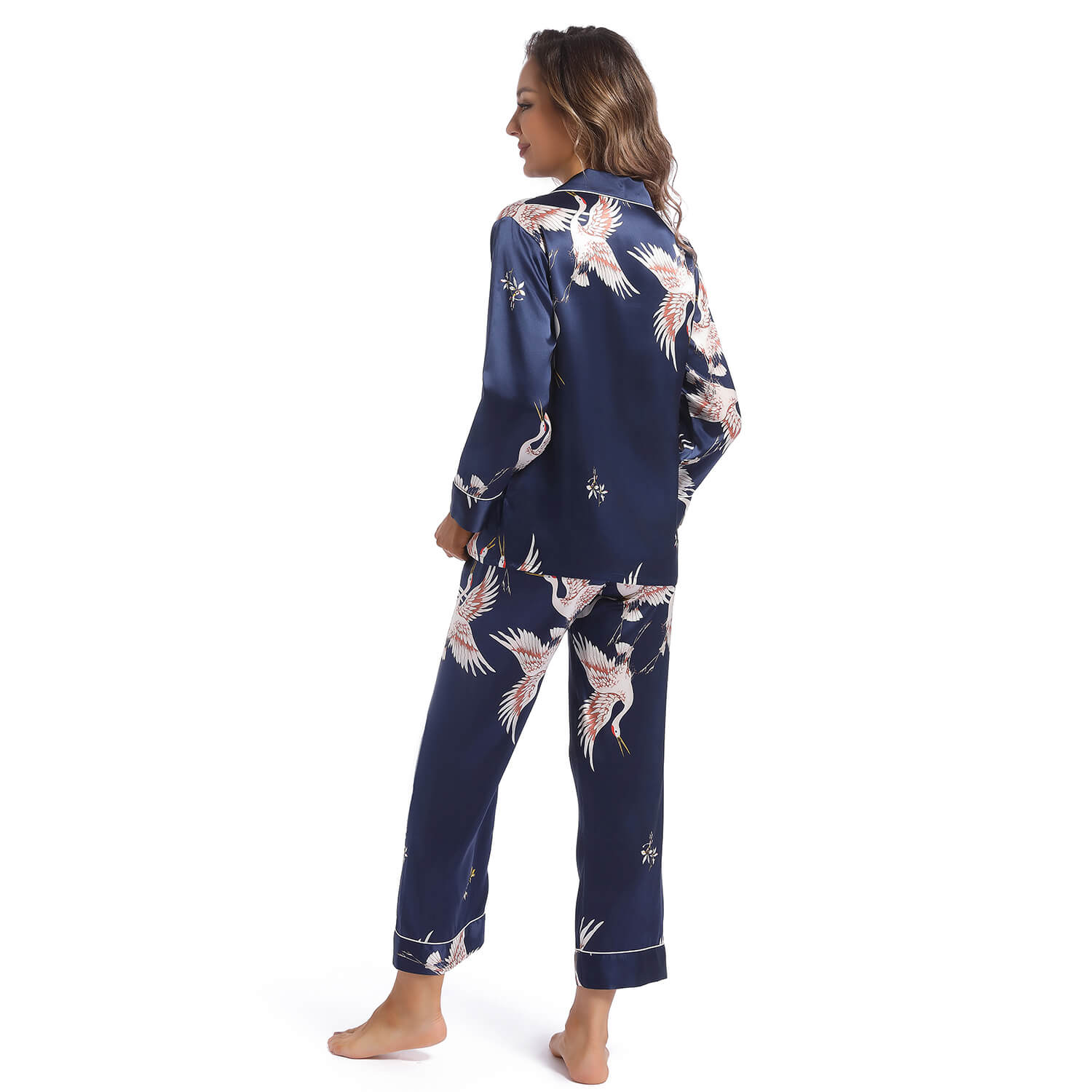 Ensemble de pyjamas en soie pour femmes imprimé ensemble de vêtements de nuit en soie magnifique pour dames