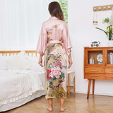 Robe kimono longue de luxe à motif Floral pour femmes, Vintage, 100% Pure soie de mûrier