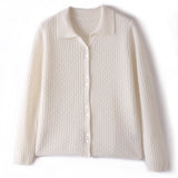 Cardigan en pur cachemire pour femme, tricot torsadé, bouton sur le devant, col polo, pull en cachemire