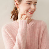 Womens Crew Neck Cashmere Sweater Ribbed Texture Cashmere Pullover
