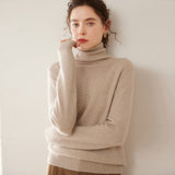 Pull en cachemire à col roulé pour femme Pull en cachemire à manches longues Ourlet côtelé