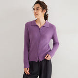 Cardigan en pur cachemire pour femme, tricot torsadé, bouton sur le devant, col polo, pull en cachemire