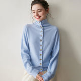 Cardigan en cachemire à col haut pour femme, pull en cachemire à boutons