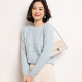 Pull en pur cachemire à col rond pour femme Pull texturé à manches longues en tricot de cachemire