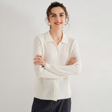 Cardigan en pur cachemire pour femme, tricot torsadé, bouton sur le devant, col polo, pull en cachemire