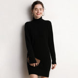 Robe en cachemire à col roulé pour femme, mini robe pull en tricot à manches longues