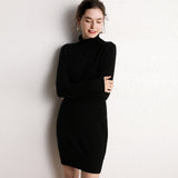 Robe en cachemire à col roulé pour femme, mini robe pull en tricot à manches longues