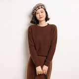 Pull en pur cachemire à col rond pour femme Pull texturé à manches longues en tricot de cachemire