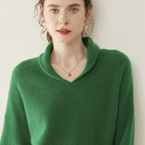 Womens Shawl Collar Cashmere Sweater V Neck Long Sleeve Cashmere Pullover