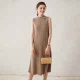 Robe en cachemire sans manches pour femme Robe midi en tricot de cachemire à col montant
